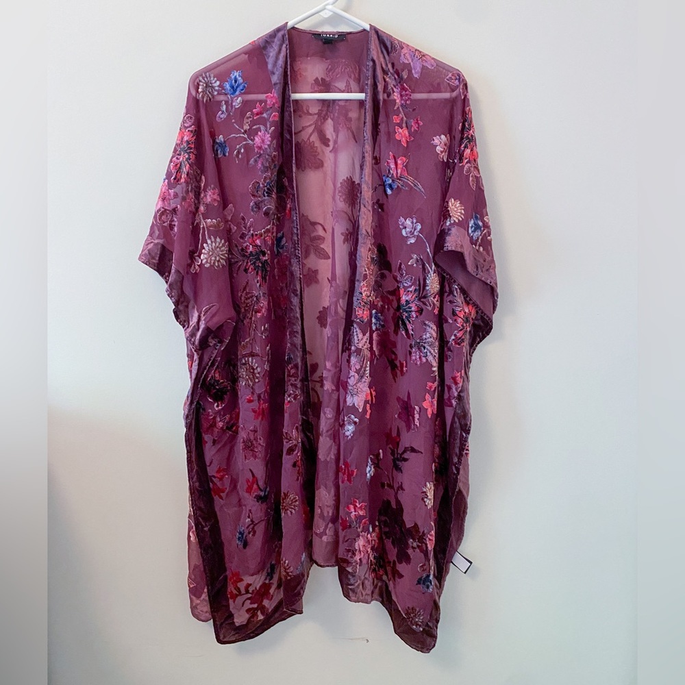 TORRID Maroon Floral Kimono - Cardigan Sheer